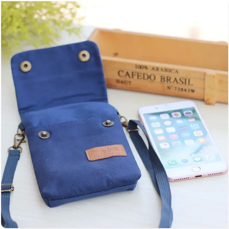 Women\'s Solid Color Mini Mobile Phone Bag Female Casual Small Crossbody Shoulder Bag Canvas Light Messenger Bag for Student