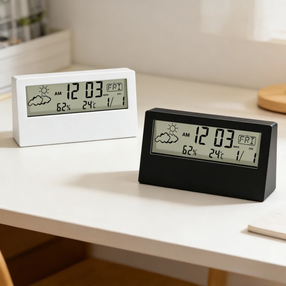 Transparent Creative Alarm Clock Digital Thermo Hygrometer Weather Display Practical Timepiece for Bedroom Living Room Decor