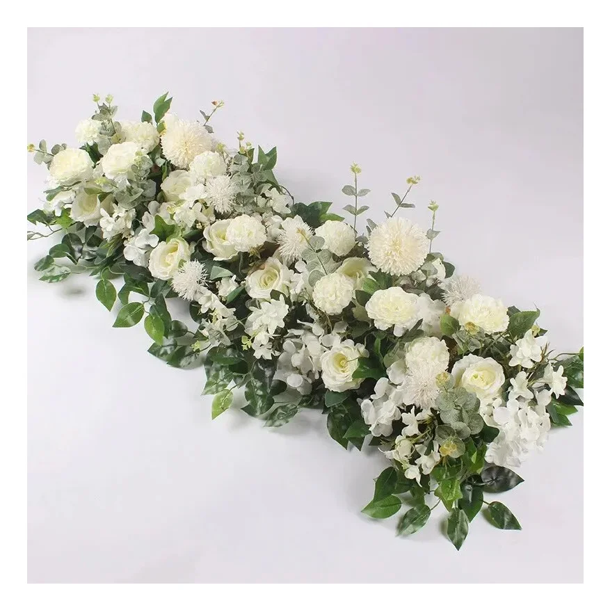 

100cm Luxury White Rose Artificial Flower Row Wedding Table Centerpiece Flowers Backdrop Wall Arches Decor Party Stage Floral