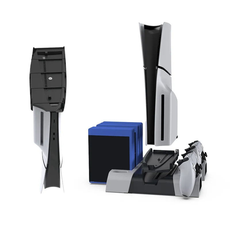 ELECT-For PS5 Slim/PS5 Pro Vertical Cooling Stand Handle Double Charging Station With Light With Game Disk Storage Rack