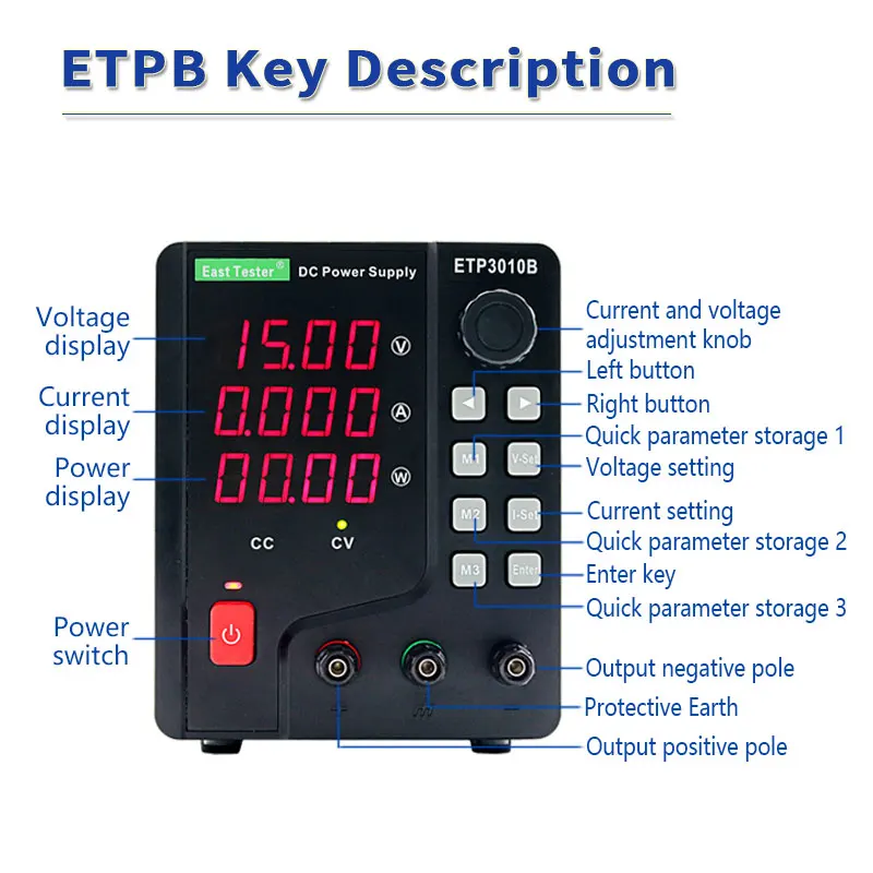 East Tester Adjustable DC Power Supply 30V 10A Lab Voltage Regulator Stabilizer 60V 5A Switching