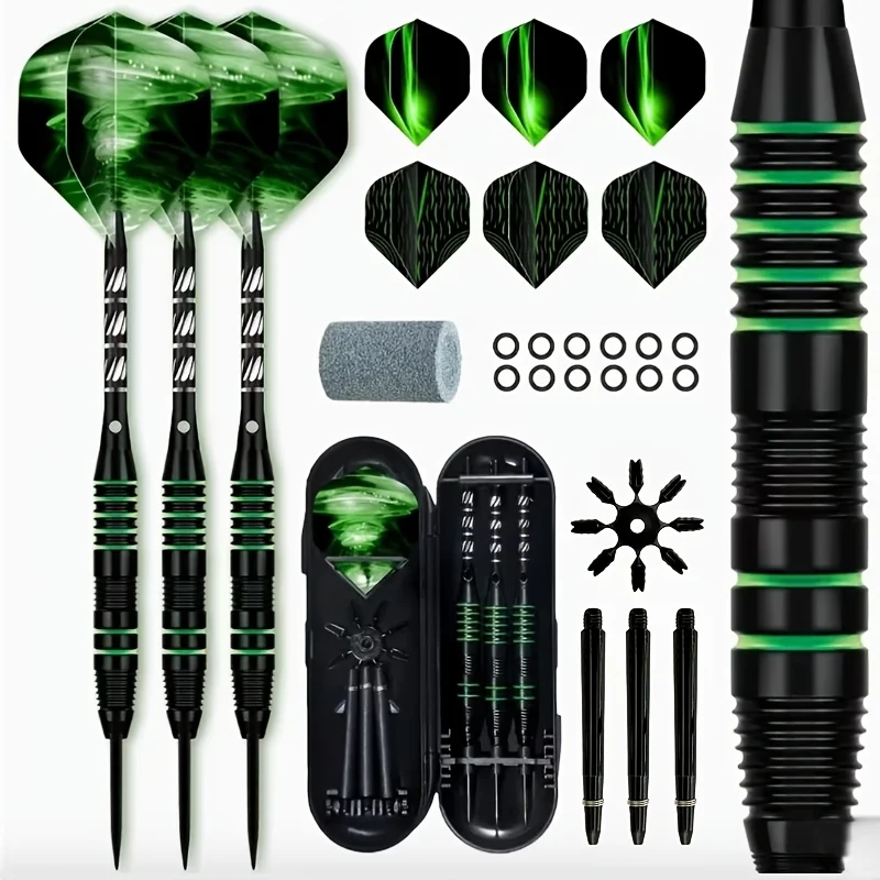 Full Set of Professional Steel Pointed Darts, Heavy-Duty Rolled Barrel Darts, Aluminum Alloy Shaft with Additional Flight Shaft