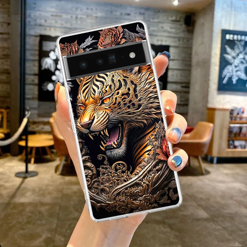 Casing ponsel motif macan tutul, casing penutup ponsel silikon transparan untuk Google Pixel 9 8 7 6 5 4 4XL 7A 6A 5A 4A 3A XL Pro 5G