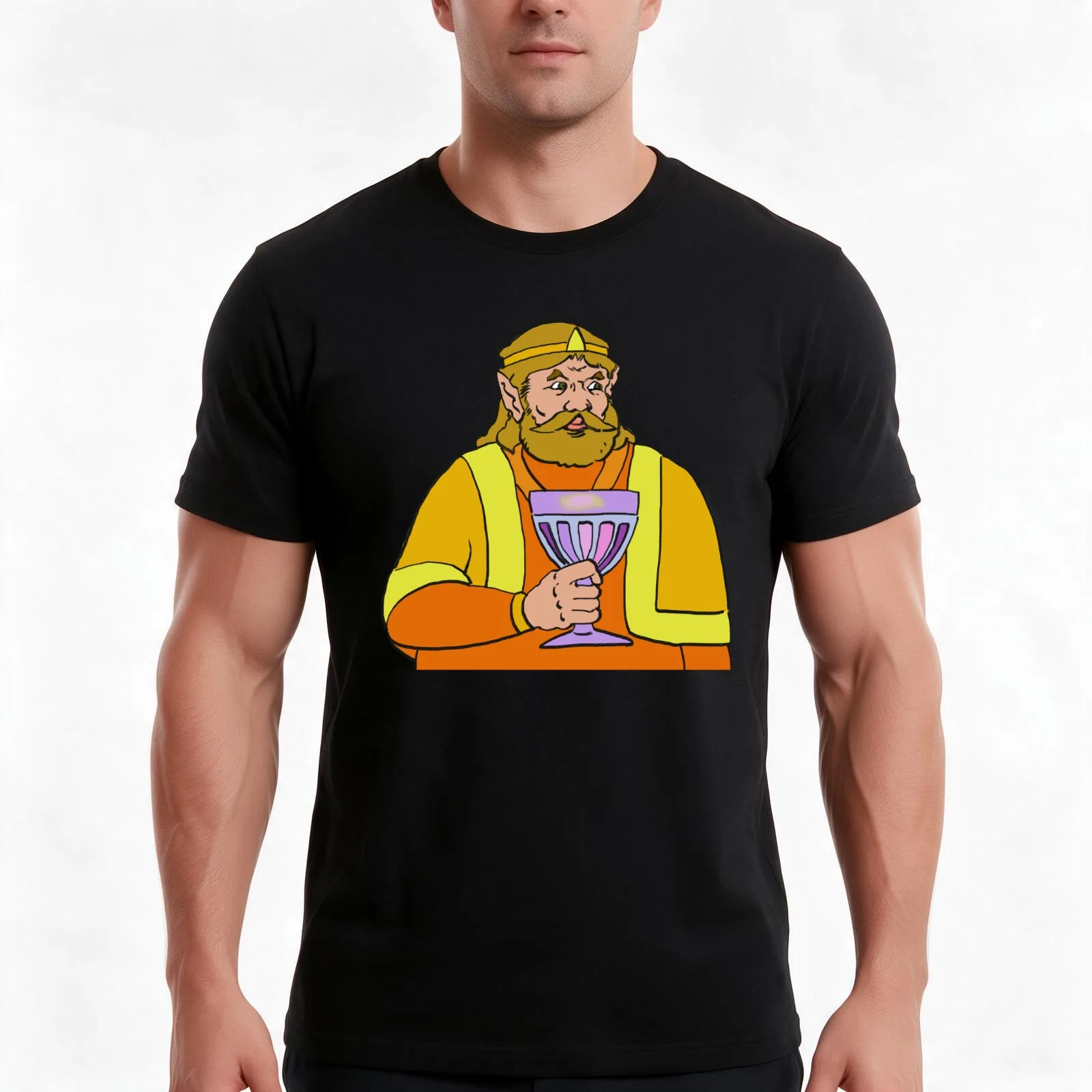 High quality re-draw of king harkinian holding a goblet. T-Shirt, Summer Casual Cotton Tee, Oversized Streetwear Tops