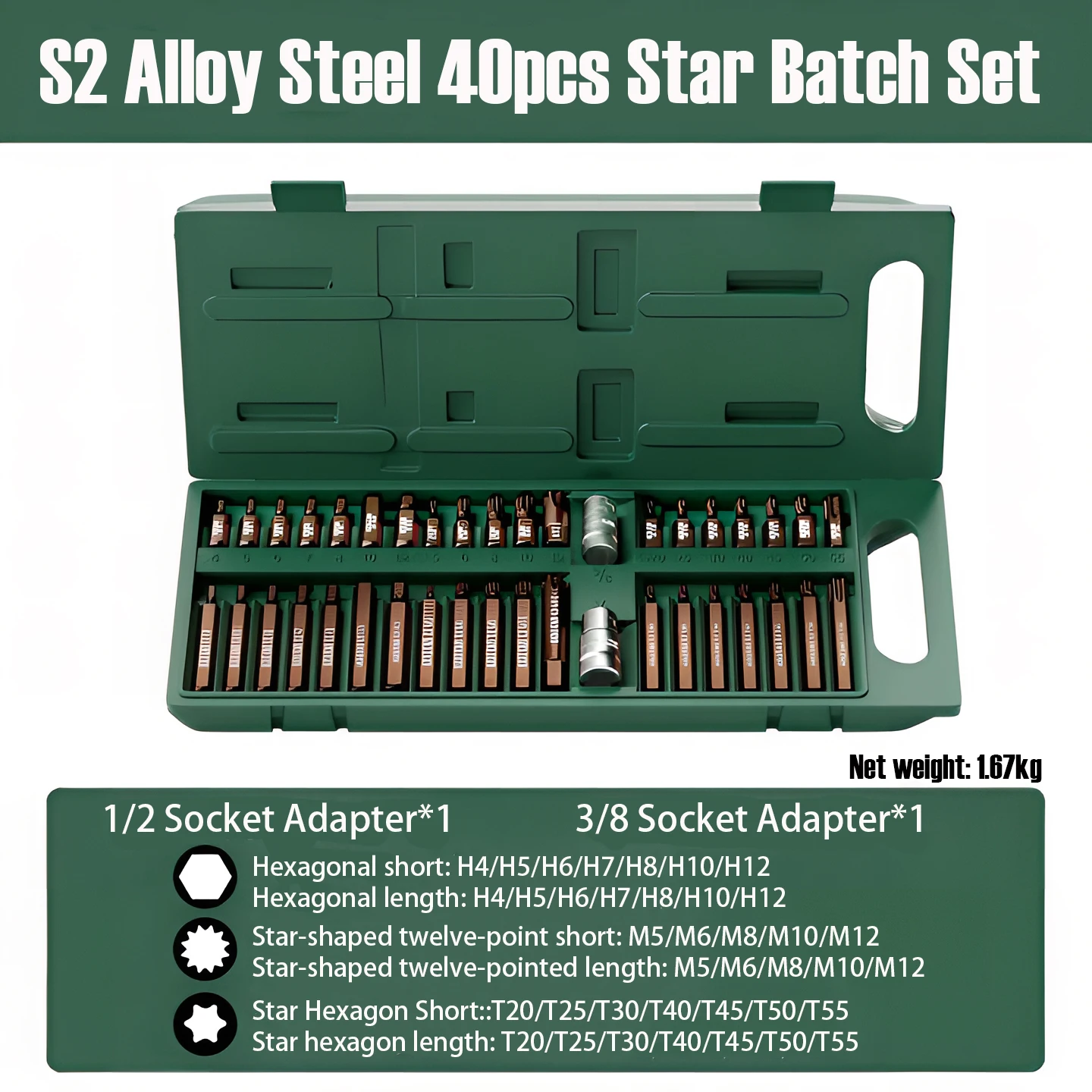11/15/40 Piece Set of Automotive Repair Tools, Including Hexagonal, Hexagonal, and Hexagonal Screwdriver Head Sleeve Sets