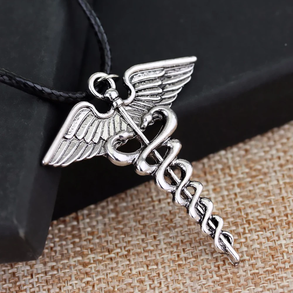 Silver Plated Medical Symbol Nurse Doctor Pendant Caduceus Necklace Snakes Wings Necklace Nurse Day Gifts