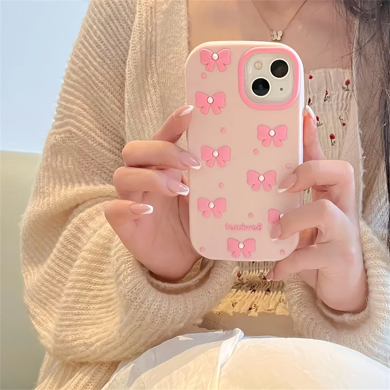 

For Redmi 14C 13C Pink pearl bowknot Case For Redmi Note 15 Pro 5G Note 13 14 Pro Plus 4g Cute Soft Silicone Protection Cover