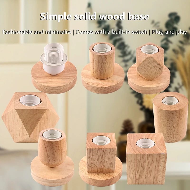 

E27 Base Lamp Socket Wooden Side Table Lamp Holder Retro Wood Decoration Lampshade For Living Room Hotel Lamp Base Bracket