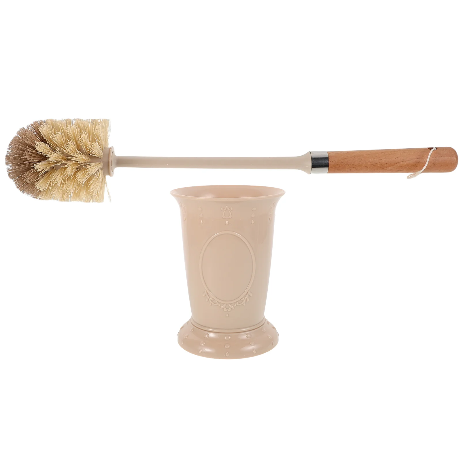 

Toilet Brush Set with Long Handle Novelty Flat Handled Wood Bamboo Cleaning Commercial