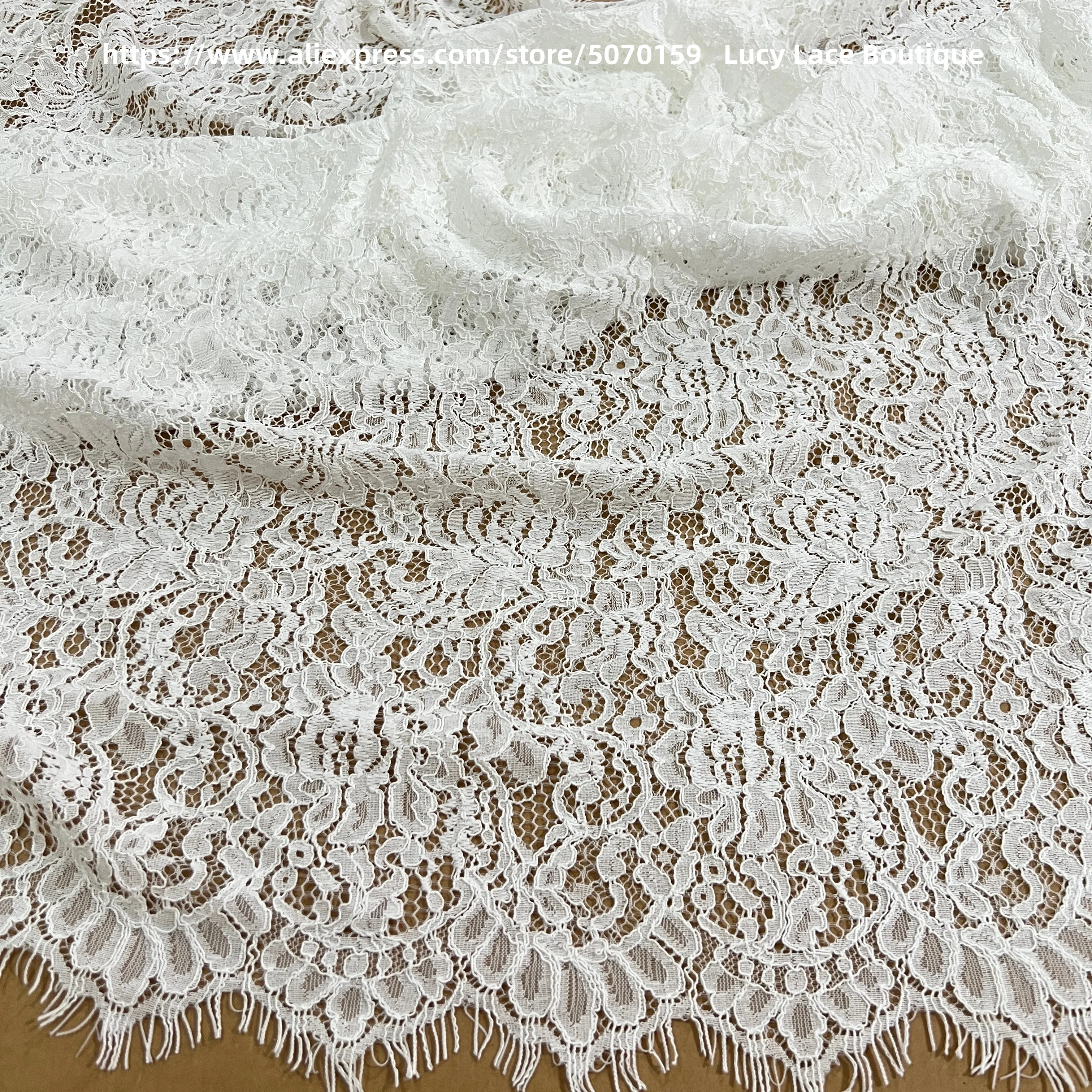 2024 Autumn/Winter New 140CM Wide Thickened Yarn Flower Eyelash Lace Wedding Dress Clothing Tablecloth Decorative Fabric 3M