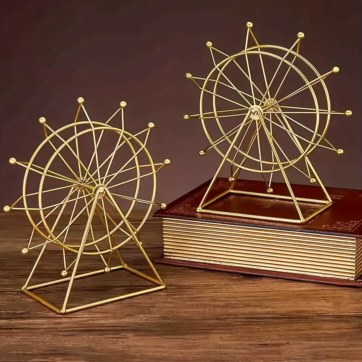 Elegant Rotating Ferris Wheel Iron Desk Ornament Simple Lines Small Home Office Decor 1pc