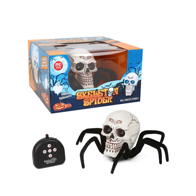 Remote Control Skull Spider Toy Infrared RC Halloween Scary Skeleton Spider Horrible Toys With Light Prank Props For Party Gifts