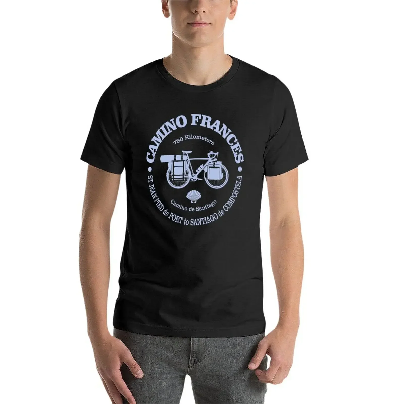 Camino frances (cycling) Póló évjárat Vonalas T-idom tops Férfi T Ing Esztétikai Öltözés mens T shirts Pakli