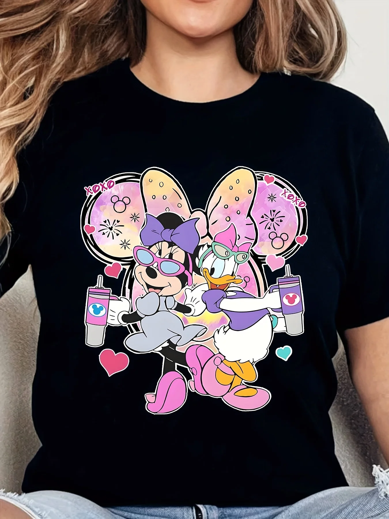 

Disney Women's 100% Cotton Breathable T-Shirt - Playful Cartoon Character Graphic Print, Lightweight Summer Tee