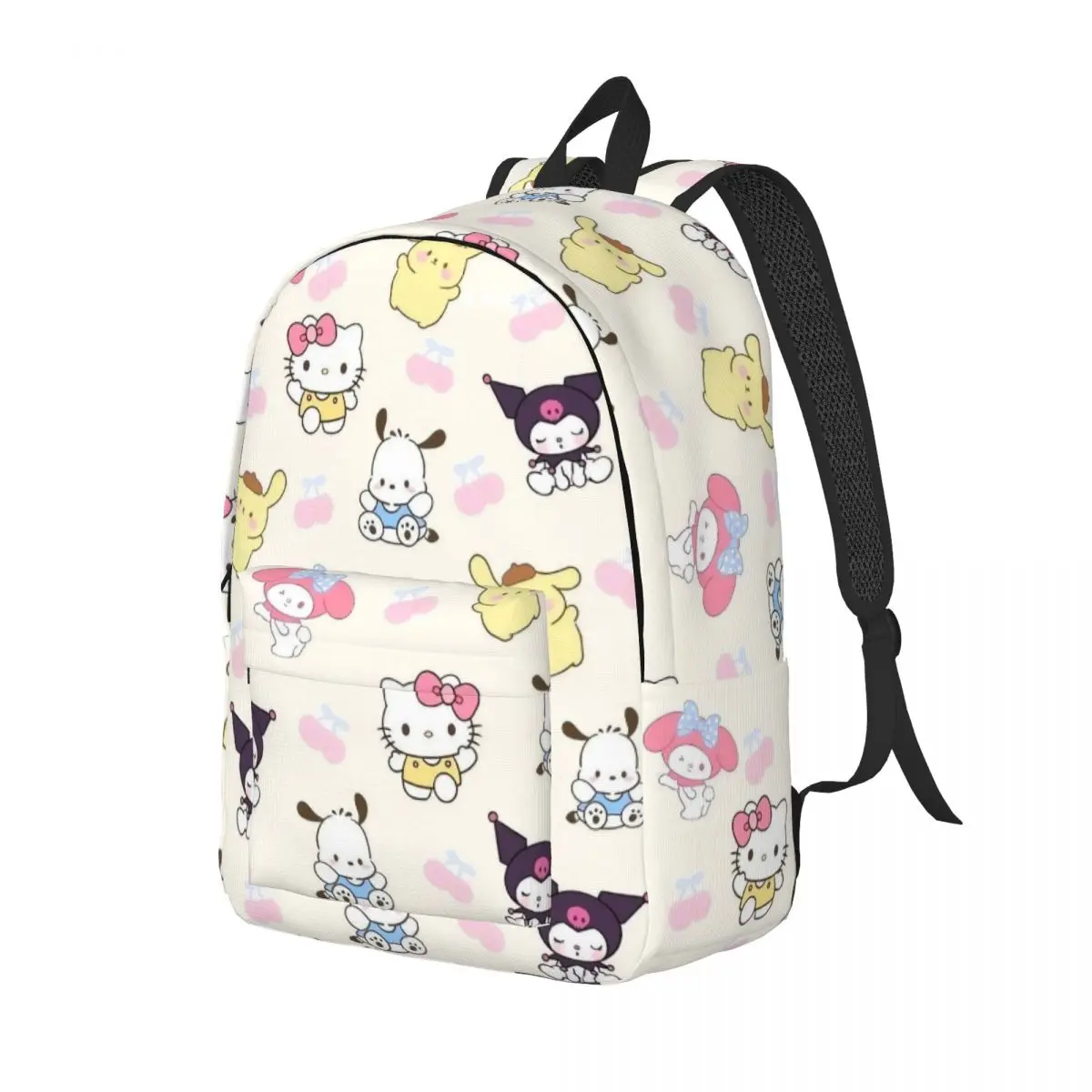 Kuromi Pochacco Pom Pom Purin Melody Casual Backpack Durable High School Hiking Travel Daypack for Men Women Laptop Shoulder Bag