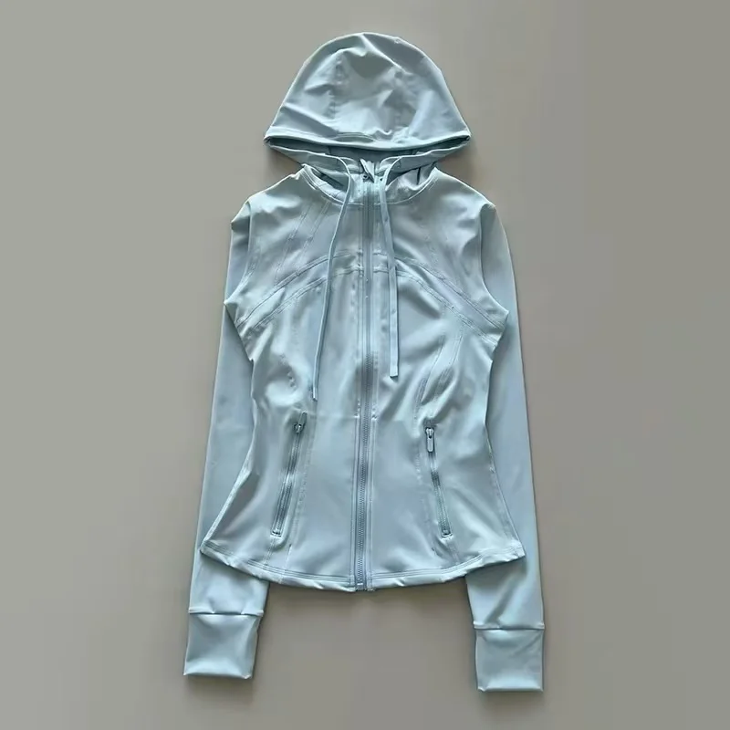 Women Zip Up Hooded Yoga Jacket Slim Fit Thumb Hole 4 Way Stretch Windproof Quick Dry Gym Pilates Activewear