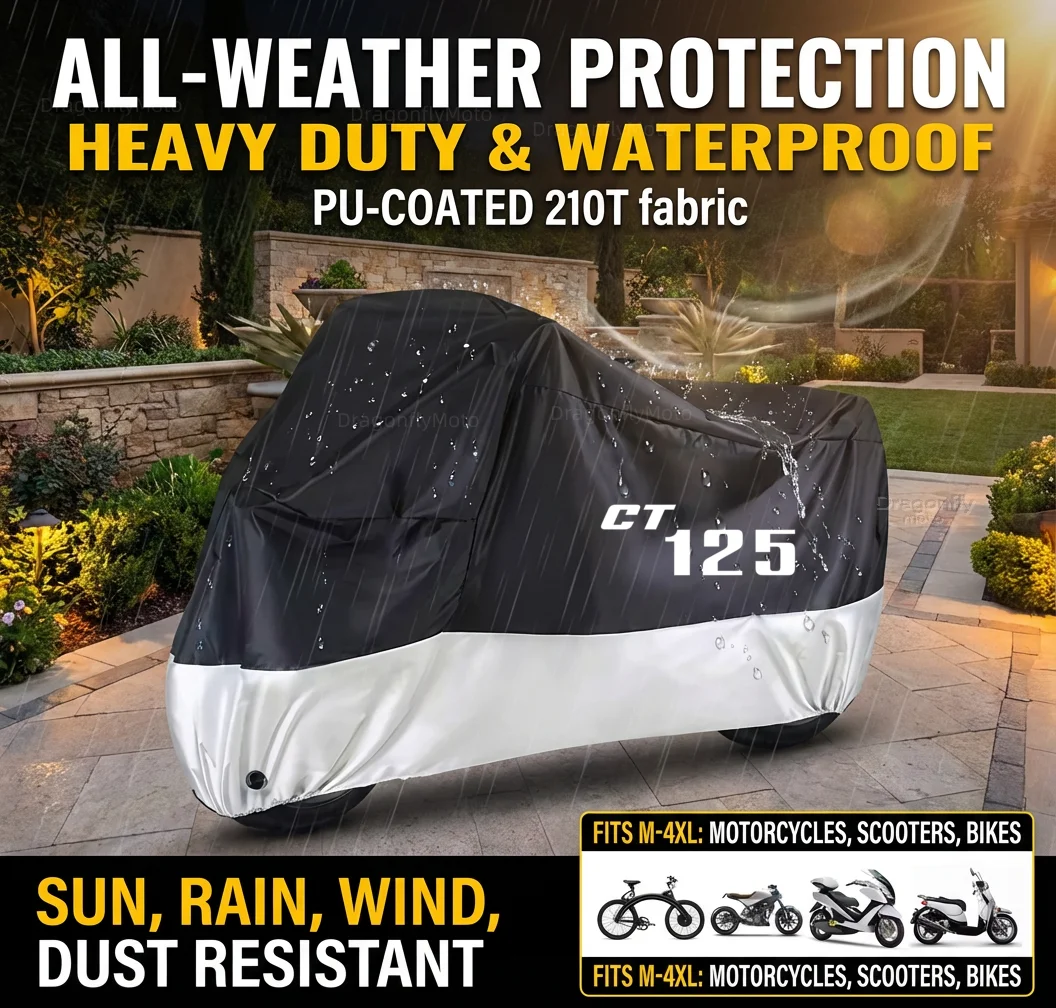 

Универсальный всесезонный чехол для мотоцикла HONDA CT125 CT 125 2020 2021, серебристо-черный, водонепроницаемый, пылезащитный, защита от ультрафиолета