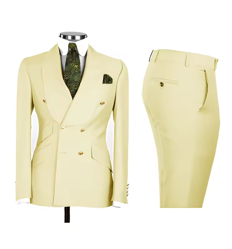 Light Blue Men's Suits Chic Double Breasted Blazer Peak Lapel Elegant Formal Set Male 2 Piece Jacket Pants Wedding Groom Tuxedos - Image 14