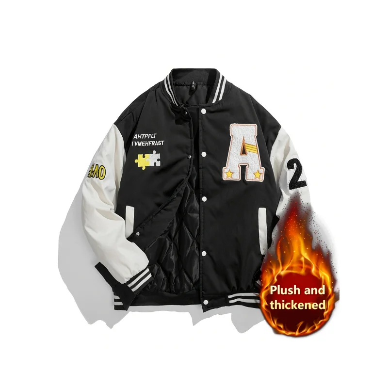 

Новая зимняя бейсбольная куртка с флисом и утолщенным хлопковым пальто, молодежная модная модная куртка с воротником-стойкой, студенческая одежда