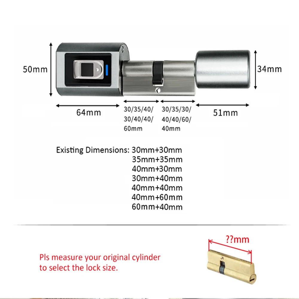 Imagem -04 - Tuya Ble-bloqueio Eletrônico Inteligente Controle Remoto Bluetooth Cilindro à Prova d Água Chaves App de Impressão Digital Cartão de Desbloqueio para Casa