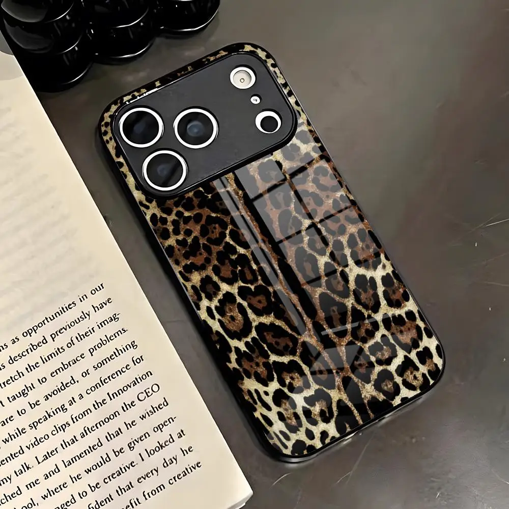 Lebendige und luxuriöse Handyhülle mit Leopardenmuster für iPhone 17 Pro Max 16 15 14 Pro Max 13 11 X Xs Xr 8 7Plus Glasabdeckung