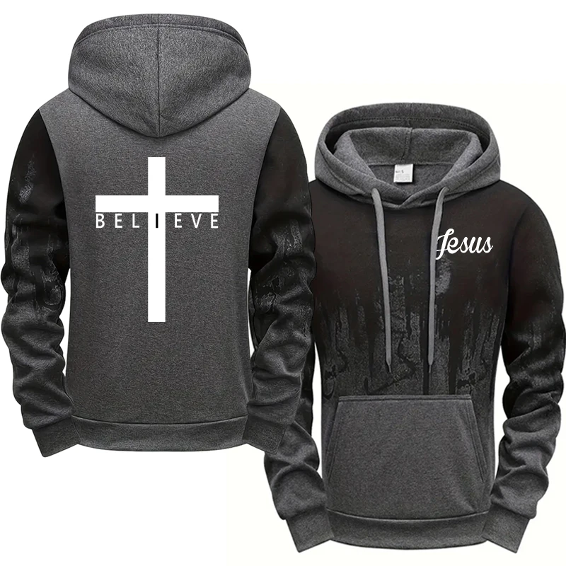 Kapuzenpullover im Jesus-Christus-Stil für Herren, hochwertige, kreuzbedruckte Kapuzenpullover, ganzjährig, täglich, lässig, sportlich, modisch – Detail 6