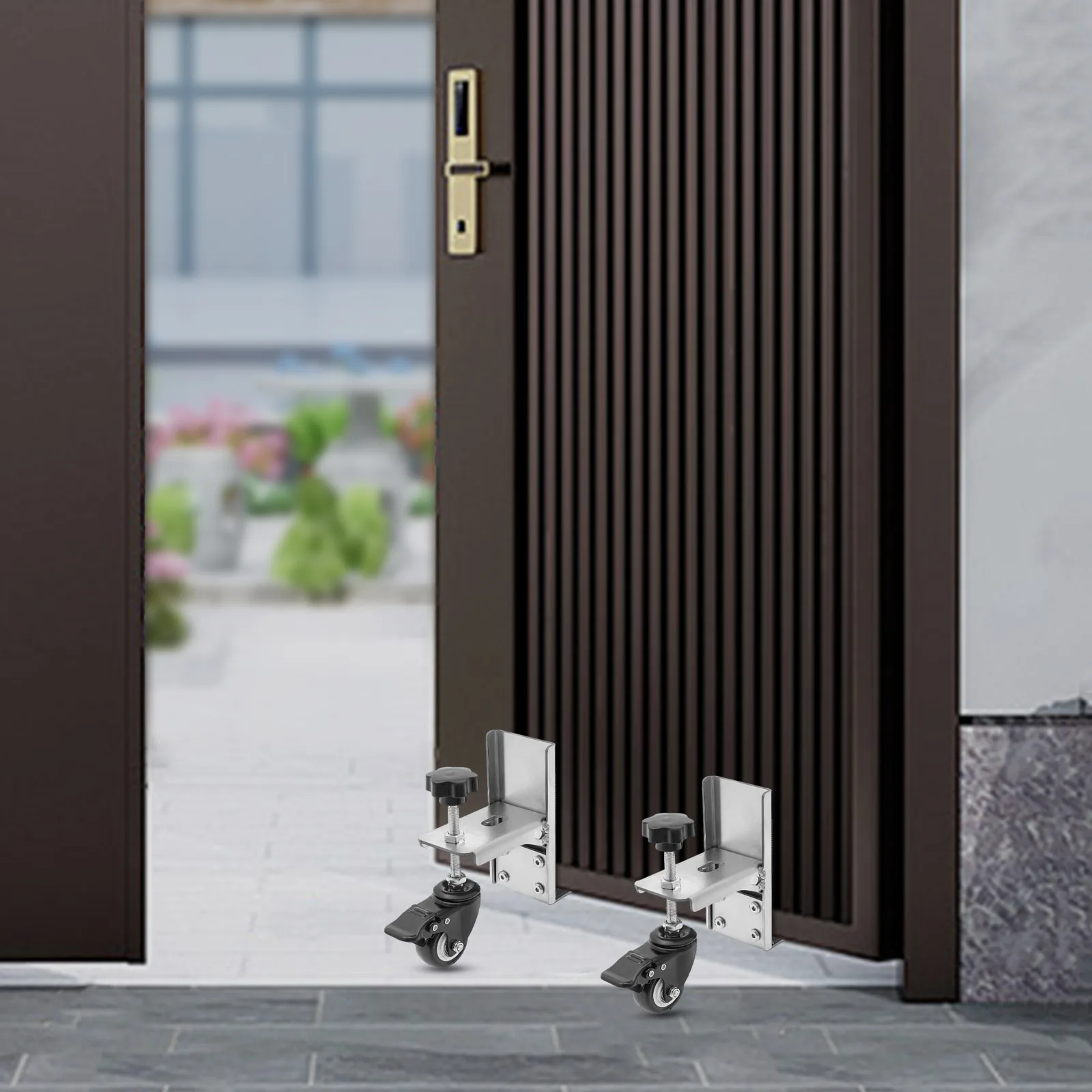 ﻿   (Vendita di liquidazione! )Strumento per l'installazione della porta con 360 °   Strumento di installazione ruote per porte Supporto jack regolabile in acciaio inossidabile