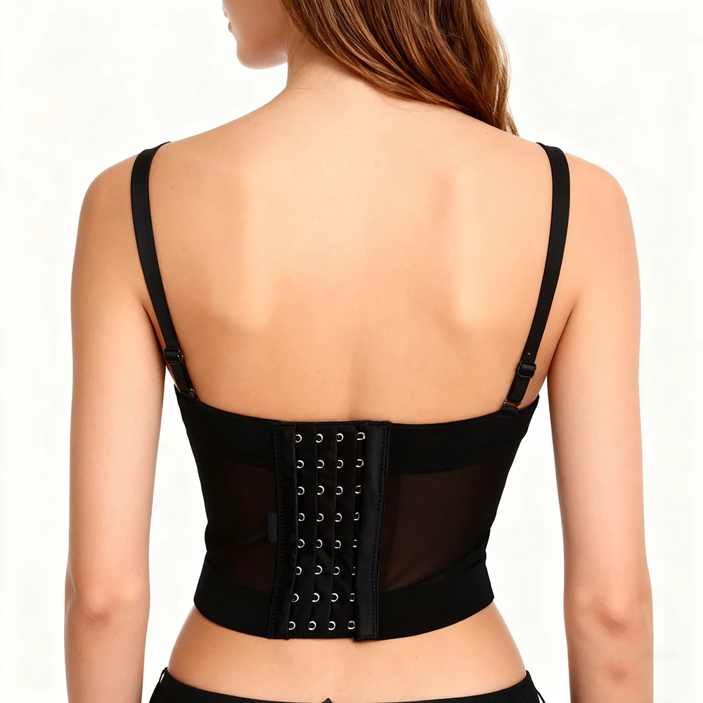 Cupnaya paillettes cristal femmes Polyester Spandex haut court Spaghatti sangle Bustier gaze Corset Bralette noir blanc rouge kaki