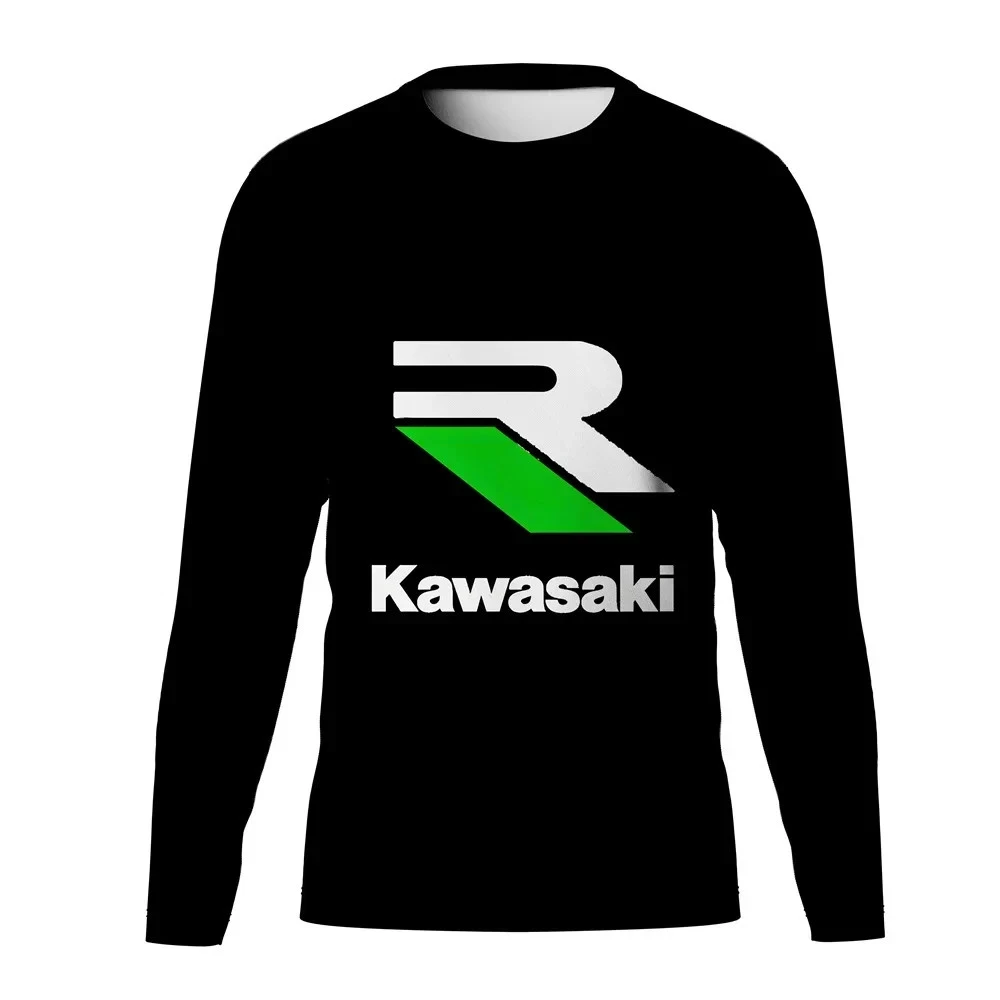 

Kawasaki мотоциклетная гоночная команда для мужчин и женщин футболка с круглым вырезом с длинным рукавом уличный стиль мото фанаты винтажные быстросохнущие топы для мотокросса