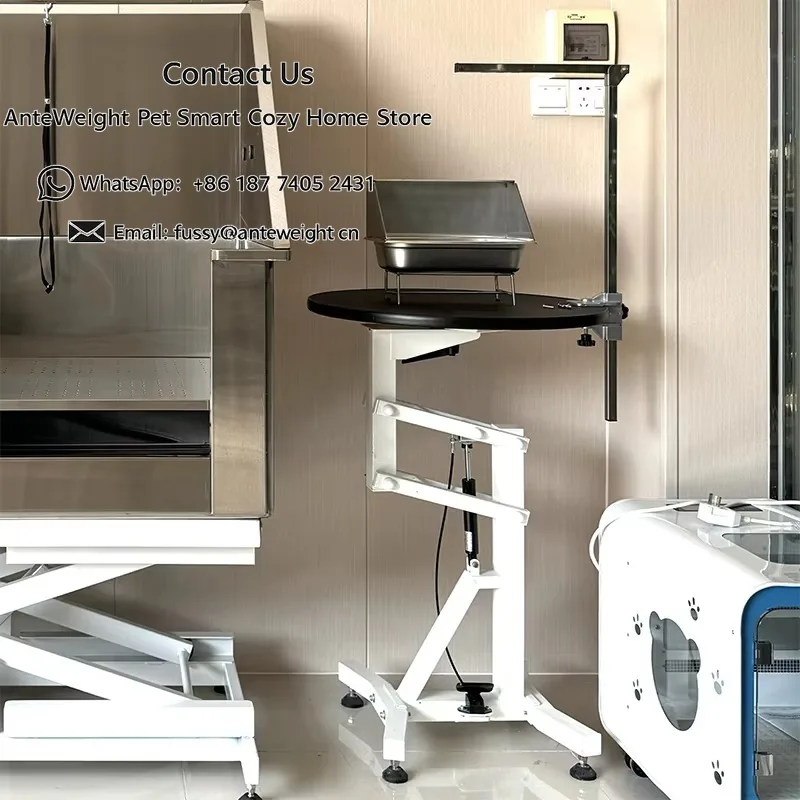 Premium Hydraulic Lift Pet Grooming Table 72-102cm Height Adjustable Round Grooming Desk for Pet Grooming Shop