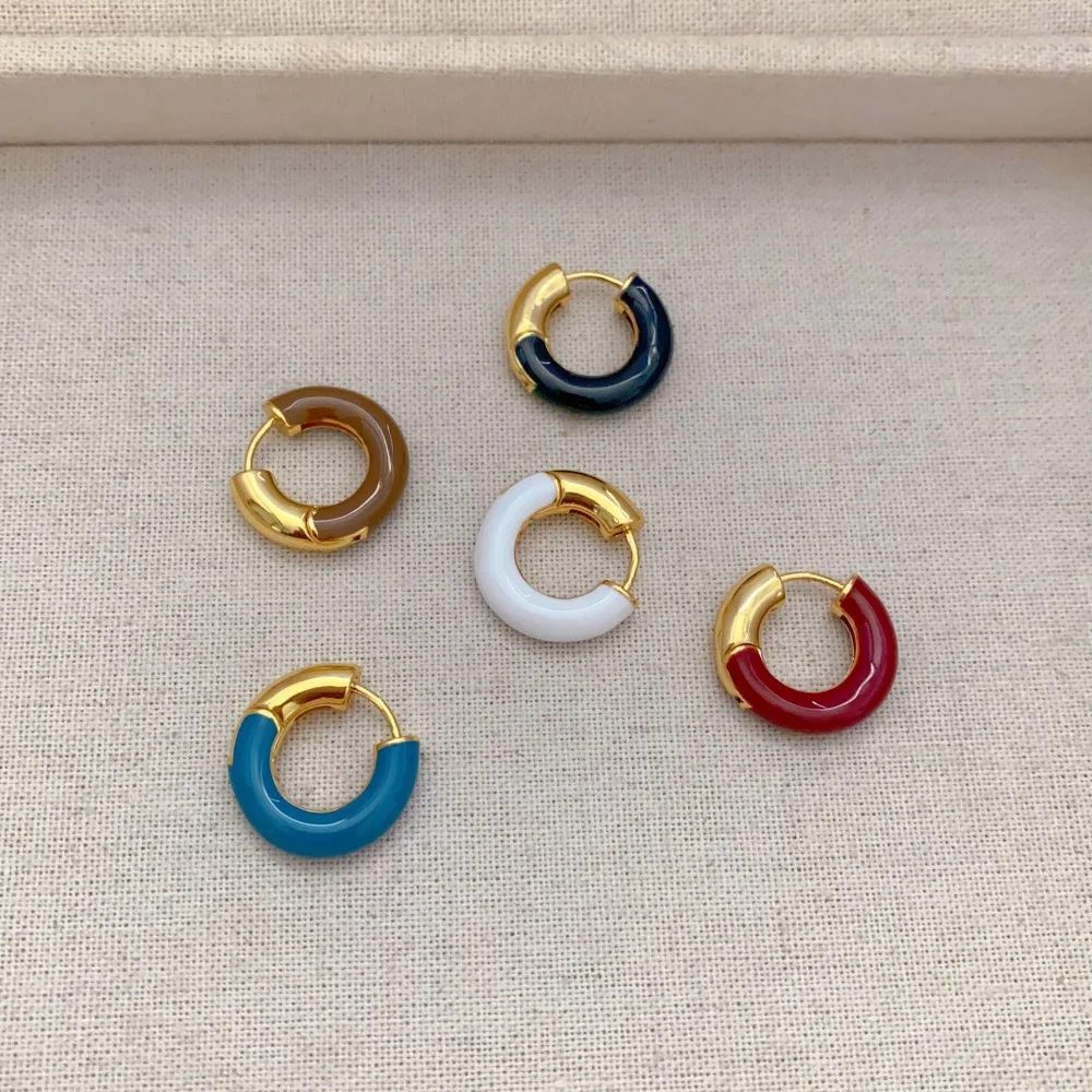 

Fashion Enamel Hoop Earrings, Copper Simple Contrasting Color Dripping Oil, Personalized Temperament, Classic Versatile Earrings