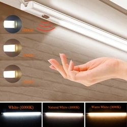 USB Aluminium LED Bar Light Hand Scan Sensor Switch Control Kitchen Closet Light 30/40/50cm 3 Color Temperature Cabinet Lamp