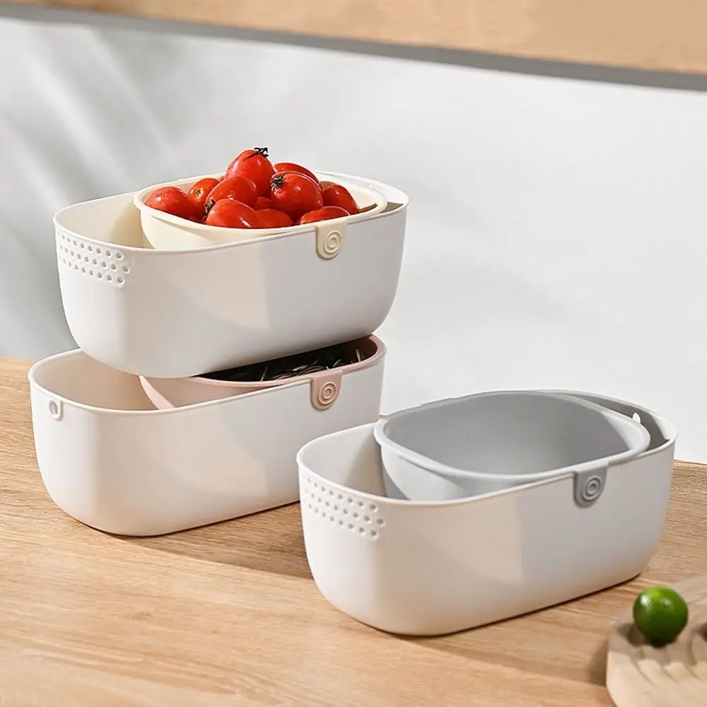 

Practical Large Capacity Double-Layer Fruit Drain Basket Thickened Plastic Dried Fruit Box Drainable Fruit Plate for Home