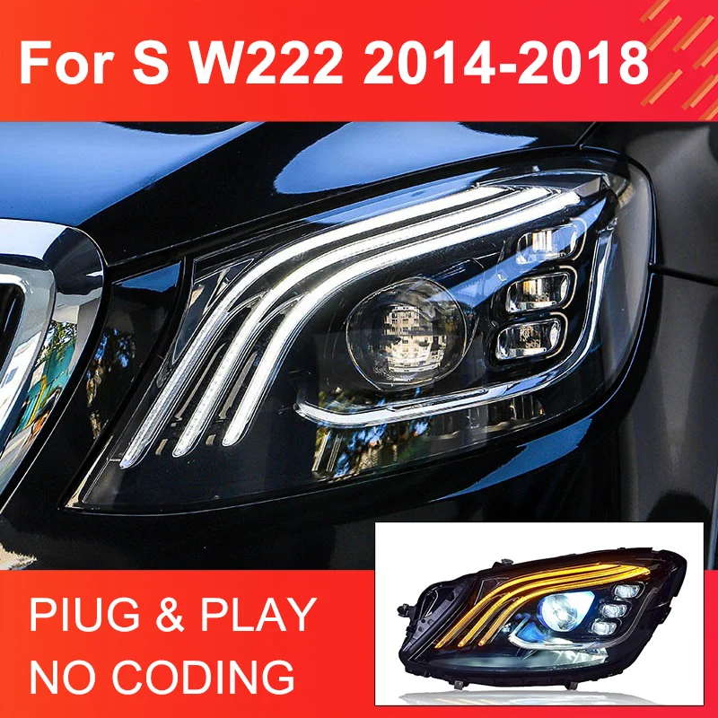 1 Pair LED Head Light Assemly for Mercedes Benz S Class W222 2014-2018 Plug and Play with Day Light Turning Start Animation