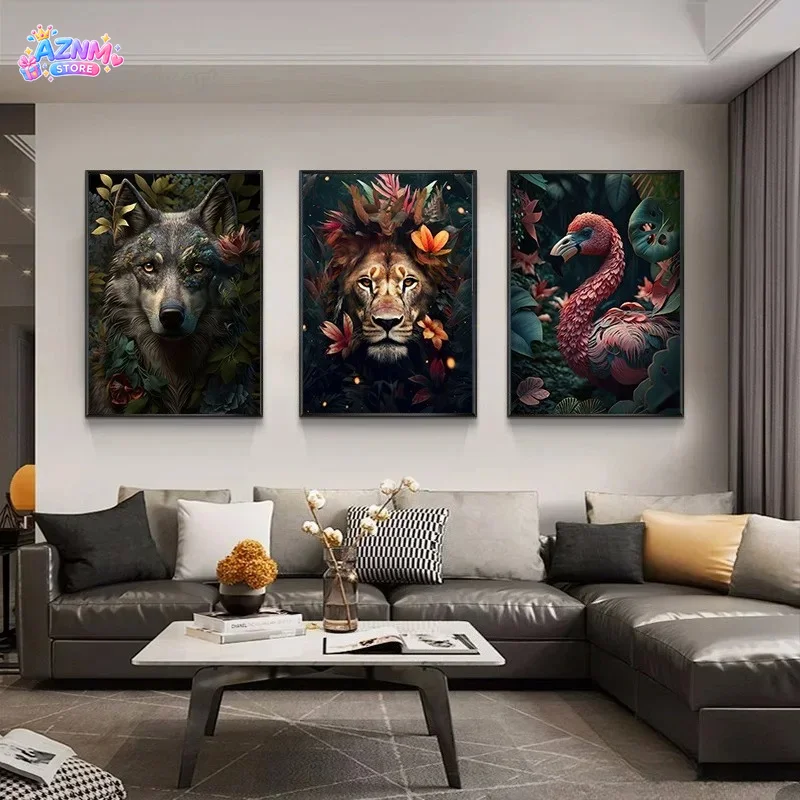 2026 Nature Wild Animals Jungle Art Canvas Painting Monkey Owl Flamingo Lion Panda Tucan Bird in The Jungle Posters  Home Decor