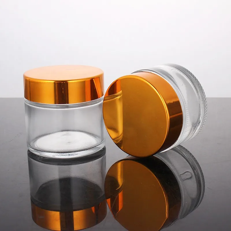 5g-50g Clear Glass Cream Empty Jar Pots Cosmetic Makeup Container Silver Gold Lid Storage Organization Travel Refillable Bottles