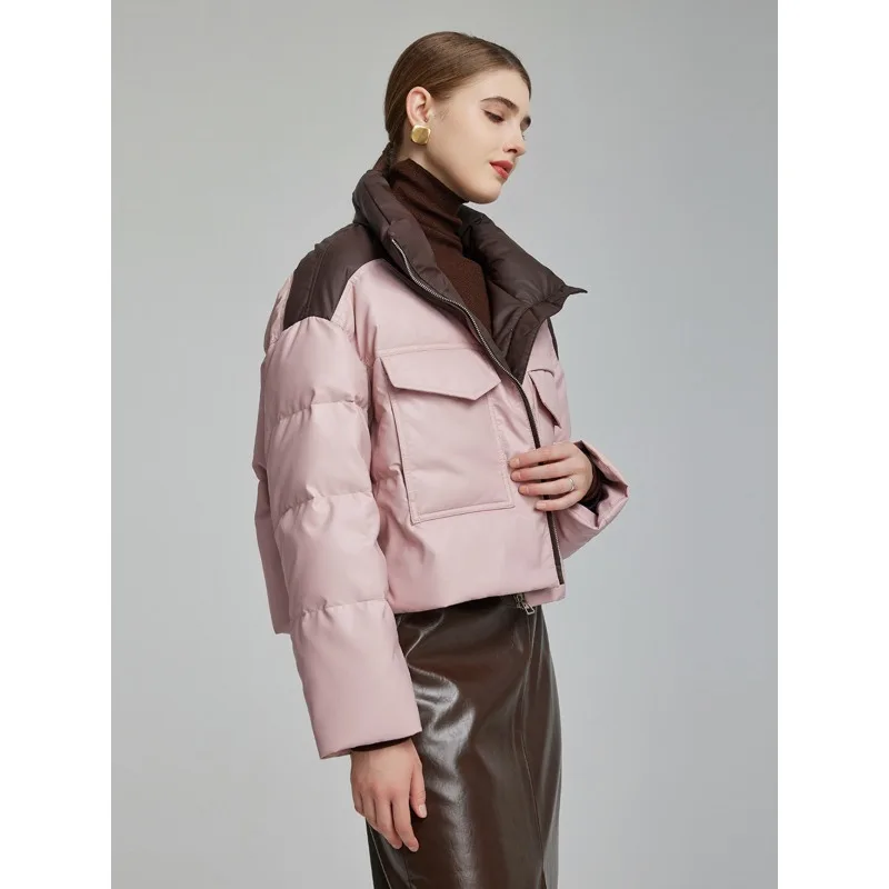 Women Winter Clothes Cropped Jacket Warm Thick Patchwork Windproof Parkas Pocket Cotton-padded Jacket Design Outdoor Outerwear