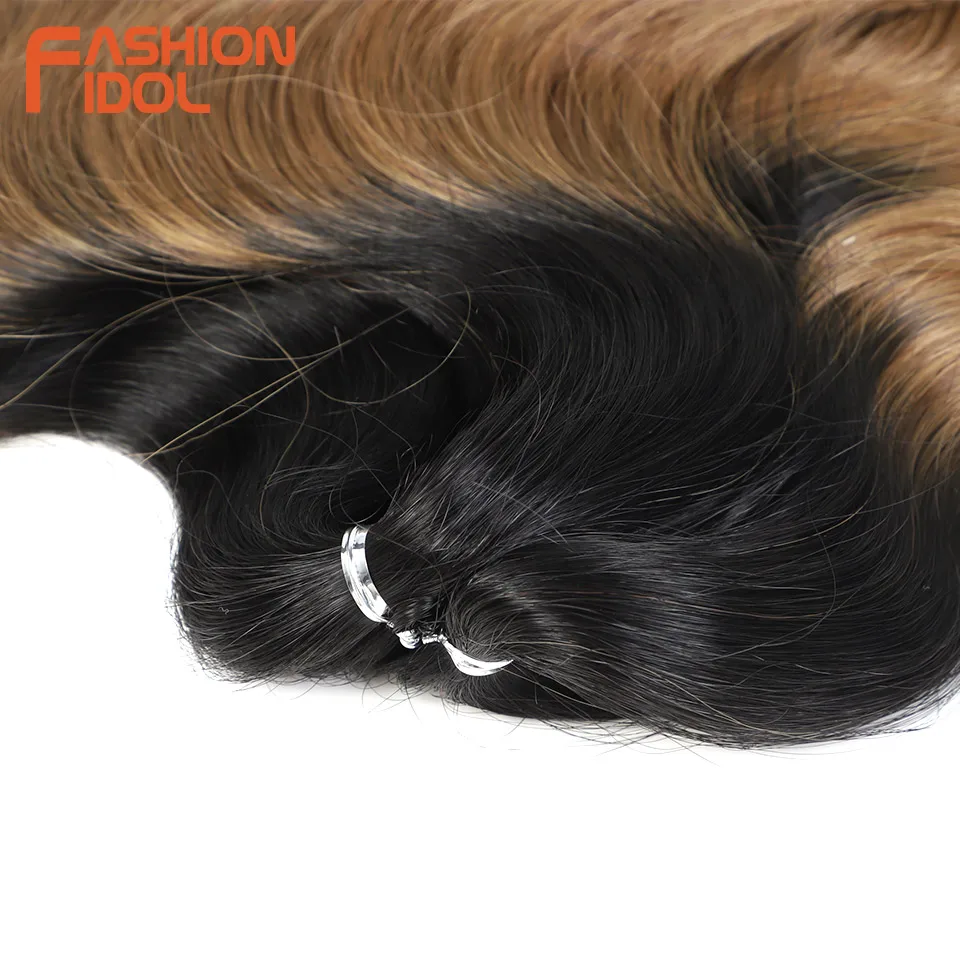 FASHION IDOL Body Wave Crochet Hair 24 Inch Long Synthetic Hair Braids Goddess Ponytail Hair Wavy Ombre Blonde Hair Extension