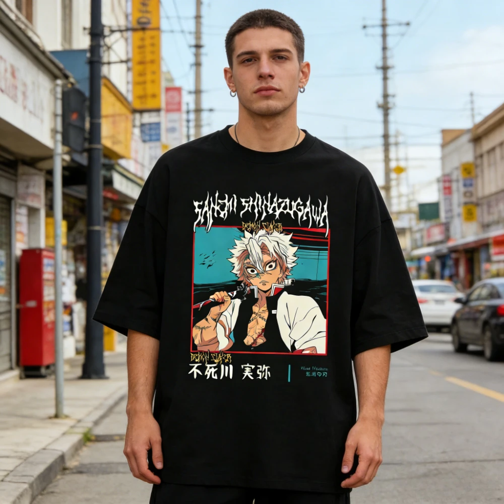 

2026 Hot Sale Anime Demon Slayer Sanemi T-Shirt Cotton Graphic Tee for Men Harajuku Streetwear Casual Short Sleeve Top Unisex
