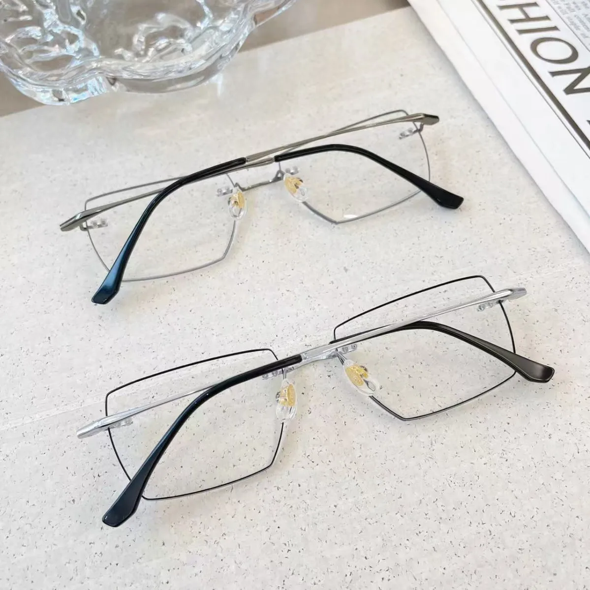 Reading Glasses Anti Blue Light Men Titanium Rimless Grey / Silver 2239 Ultra Light Comfortable Flexible Classic Eyeglasses