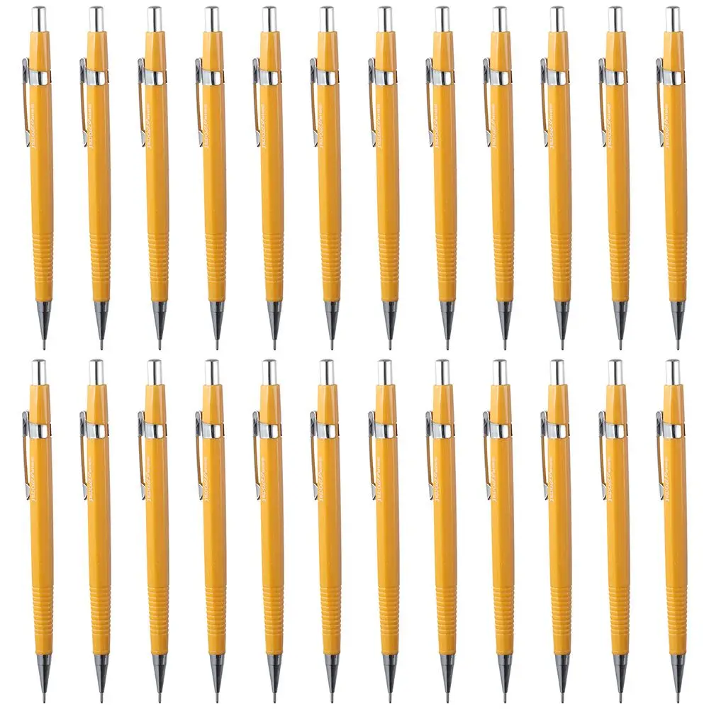 24 Pcs Mechanical Pencil,Yellow Metal Retractable Automatic Drafting Pencils for Writing