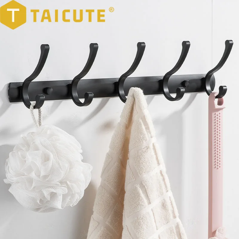 TAICUTE S Wall Hook Hanger Adhesive Towel Holder No Drill Clothes Coat Rack Hooks for Bathroom Kitchen Bedroom, Black