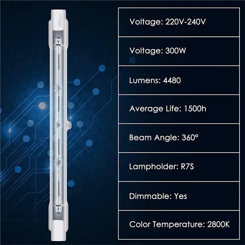 ABSJ-6Pcs R7S 300W R7S 118Mm Halogen Bulbs Dimmable Halogen Lamp For Work Lights, Security Lights,Floor Lamps