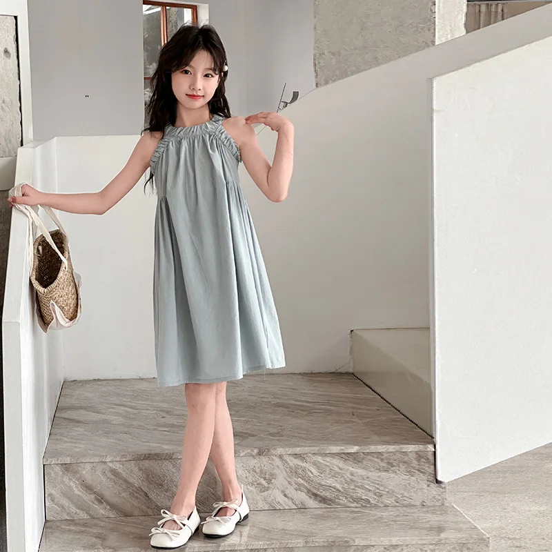 

Girls Dress Summer 2025 New Foreign Style Little Girl Fashionable Holiday Style Neck Princess Dress Beach Skirt