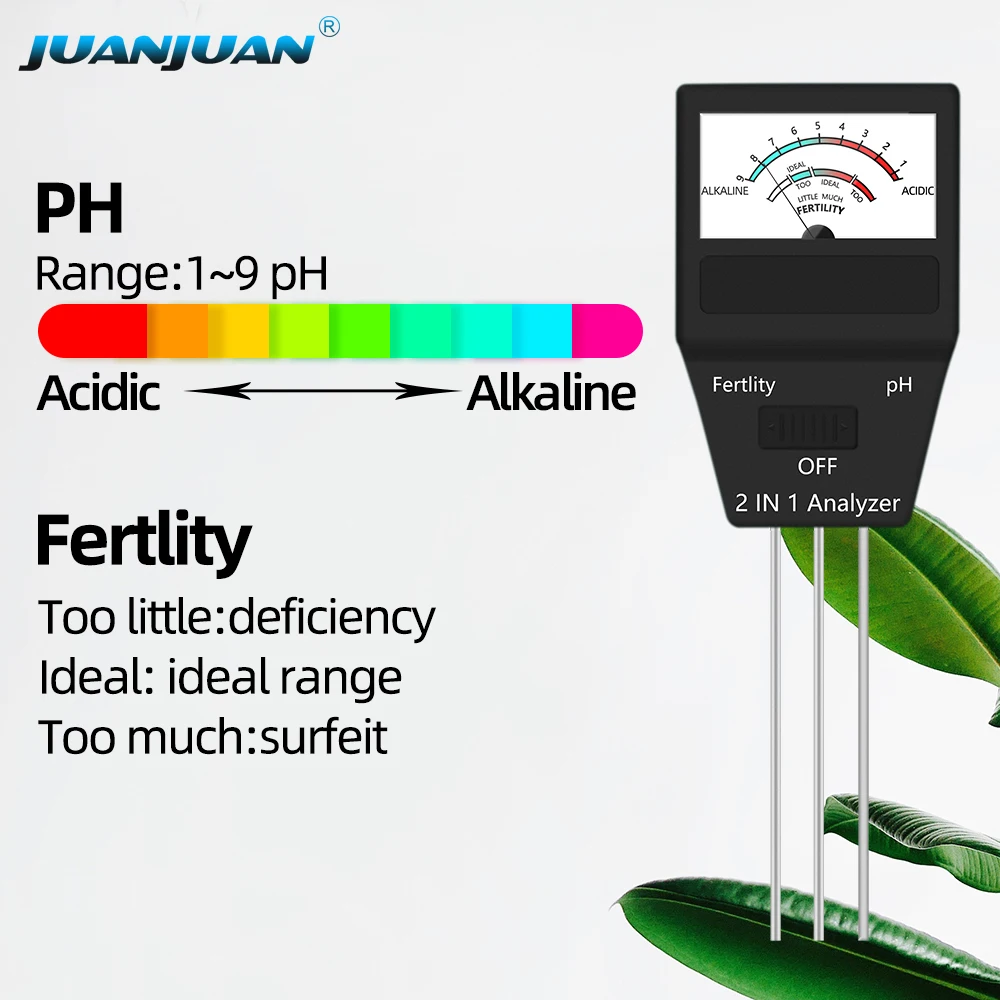 Handheld 2 in 1 Soil PH Meter Professional PH Fertlity Detector Flower Soil Moisture Tester Indoor Outdoor Garden Planting Tool