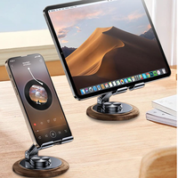 Desk Mobile Phone Holder Bracket For iPhone iPad Tablet Flexible Folding Lazy Desktop Wooden Round Base Smartphone Stand Mount