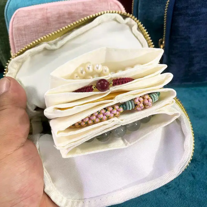 Tassel Pendant Jewelry Storage Bag Multi Layer Thick Lining Anti-scratch Ring Necklace Earring Organizer for Travel
