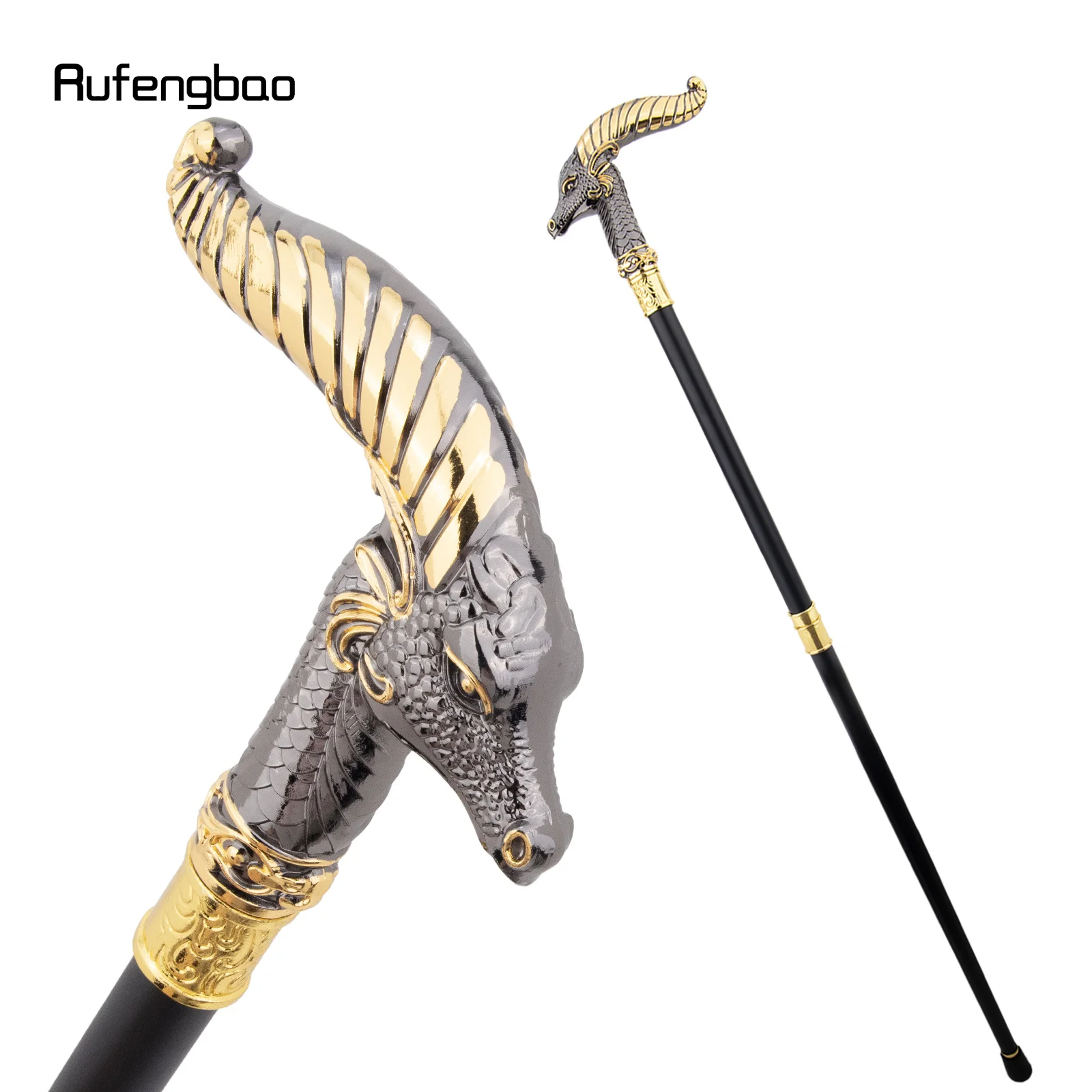 Bengala de Luxo Amarela e Preta Dragão para Festa, Bengala Decorativa Elegante com Punho de Cruz, 93cm