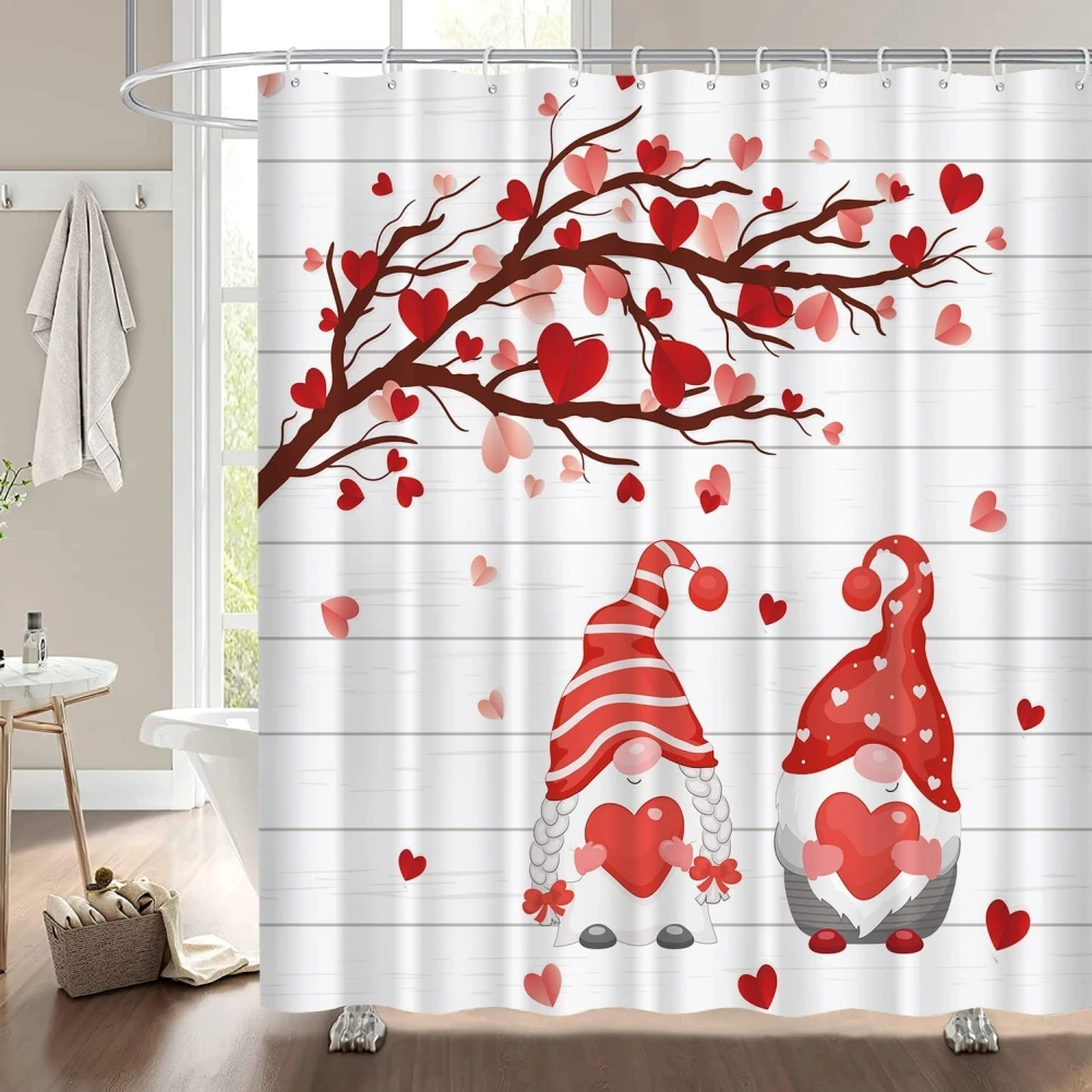 Pink Shower Curtain 71Wx71H Inches Heart Cloth Fabric Waterproof Bathroom Bath Screen Valentines Day Home Decor with 12pcs Hook