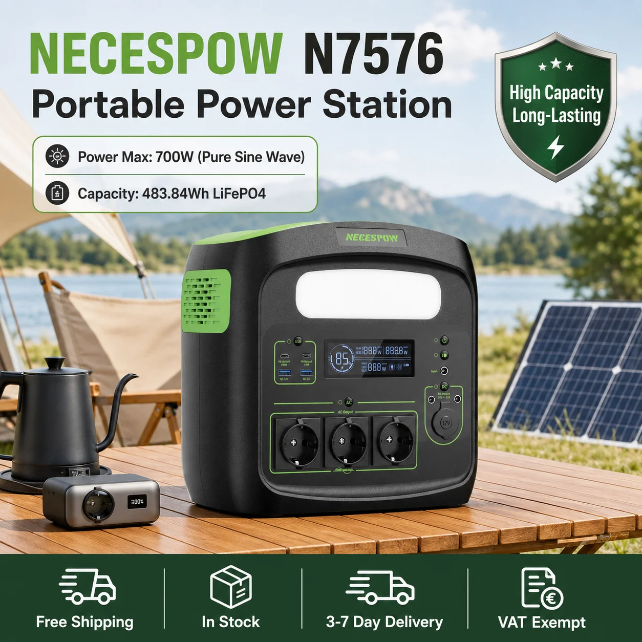 NECESPOW N7576 700W Tragbare Powerstation 483,84Wh Solargenerator PD100W …